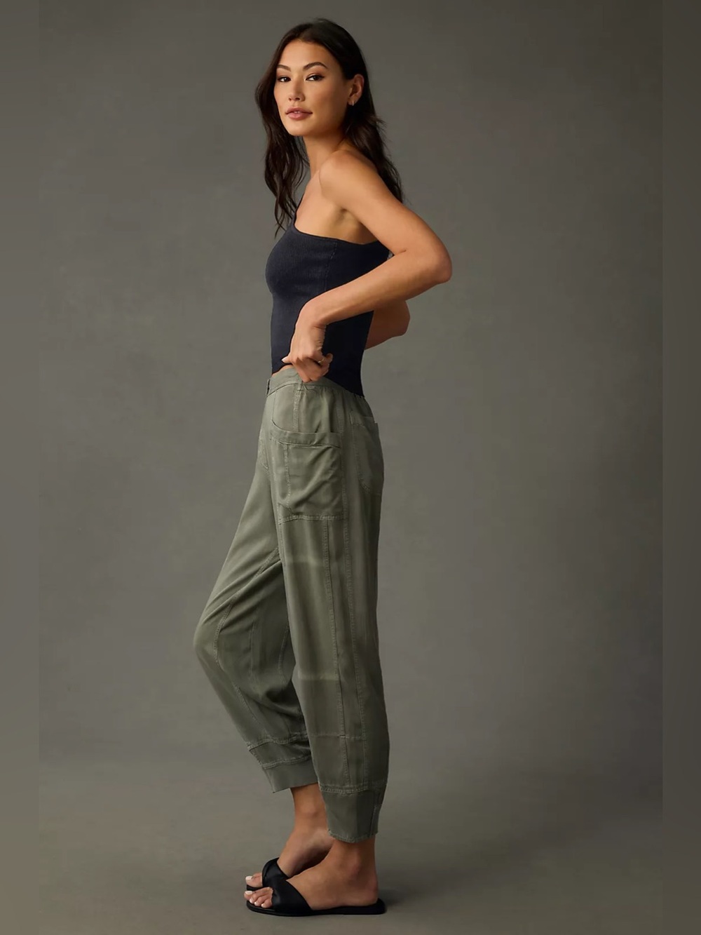 Anthropologie Olive Green Relaxed Track Joggers